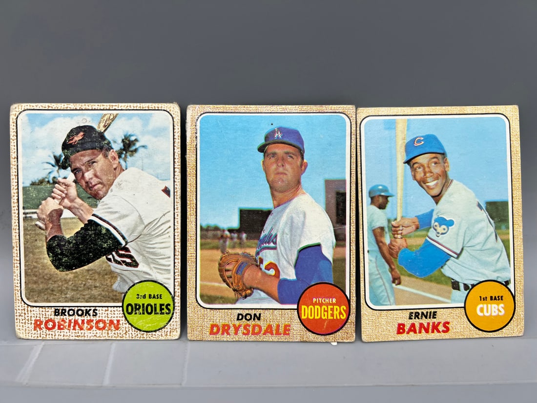 1968 Topps Brooks Robinson #20, Don Drysdale #145, & Ernie Banks #355 (1 of 2)