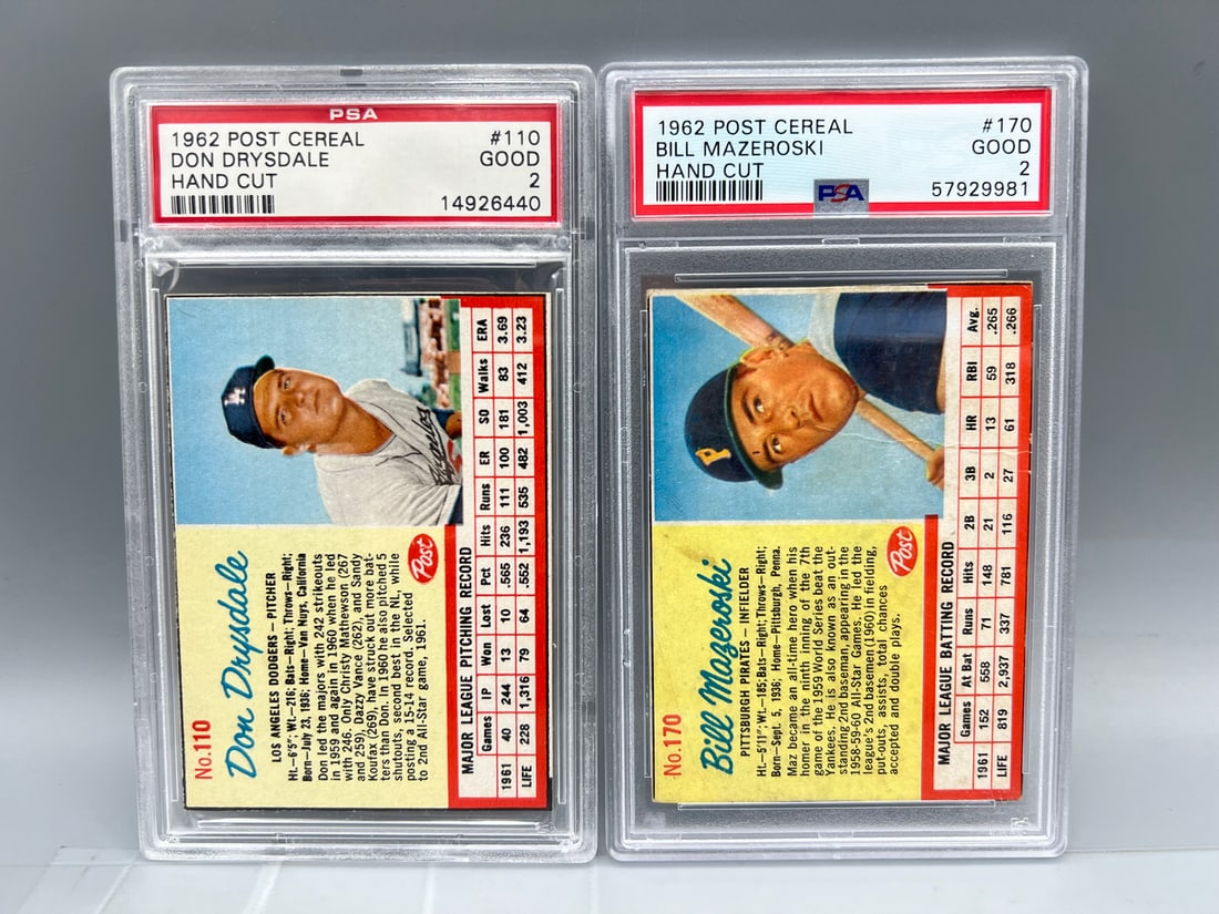 1962 Post Cereal Don Drysdale #110 PSA Good 2 & 1962 Post Cereal Bill Mazeroski #170 PSA Good 2 (1 of 2)