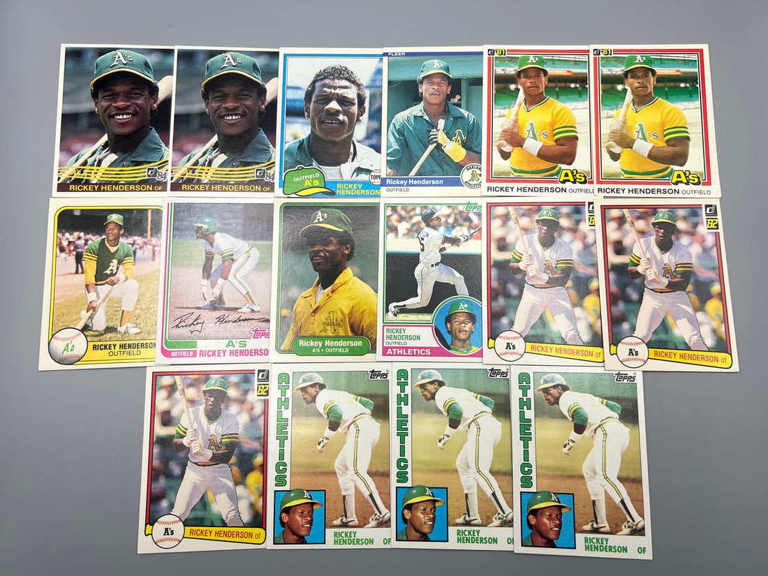 Lot of (16) Assorted Early 1980s Rickey Henderson Baseball Cards - Varying Conditions (1 of 4)