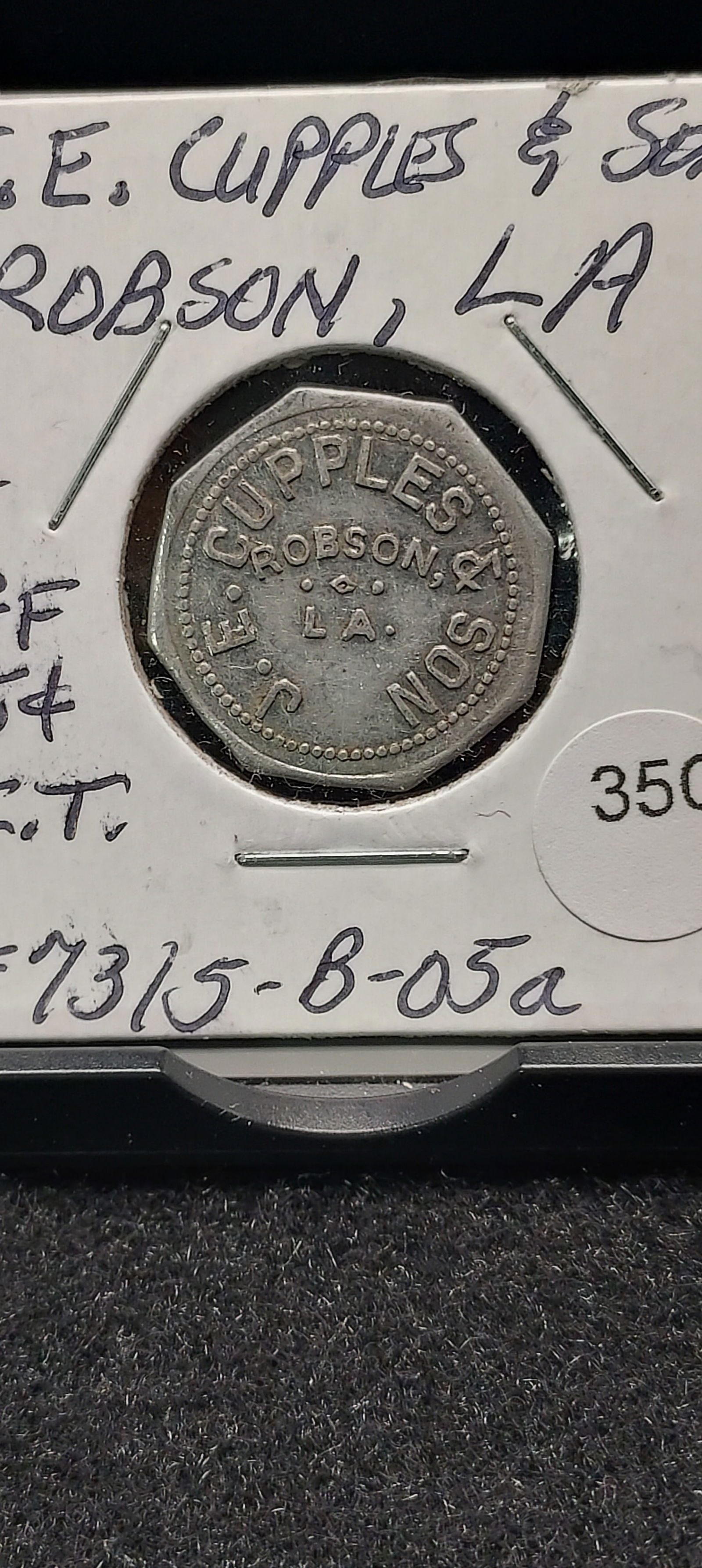 Robson, Louisiana.  J. E. Cupples & Son. Good For 5c In Trade. (1 of 2)