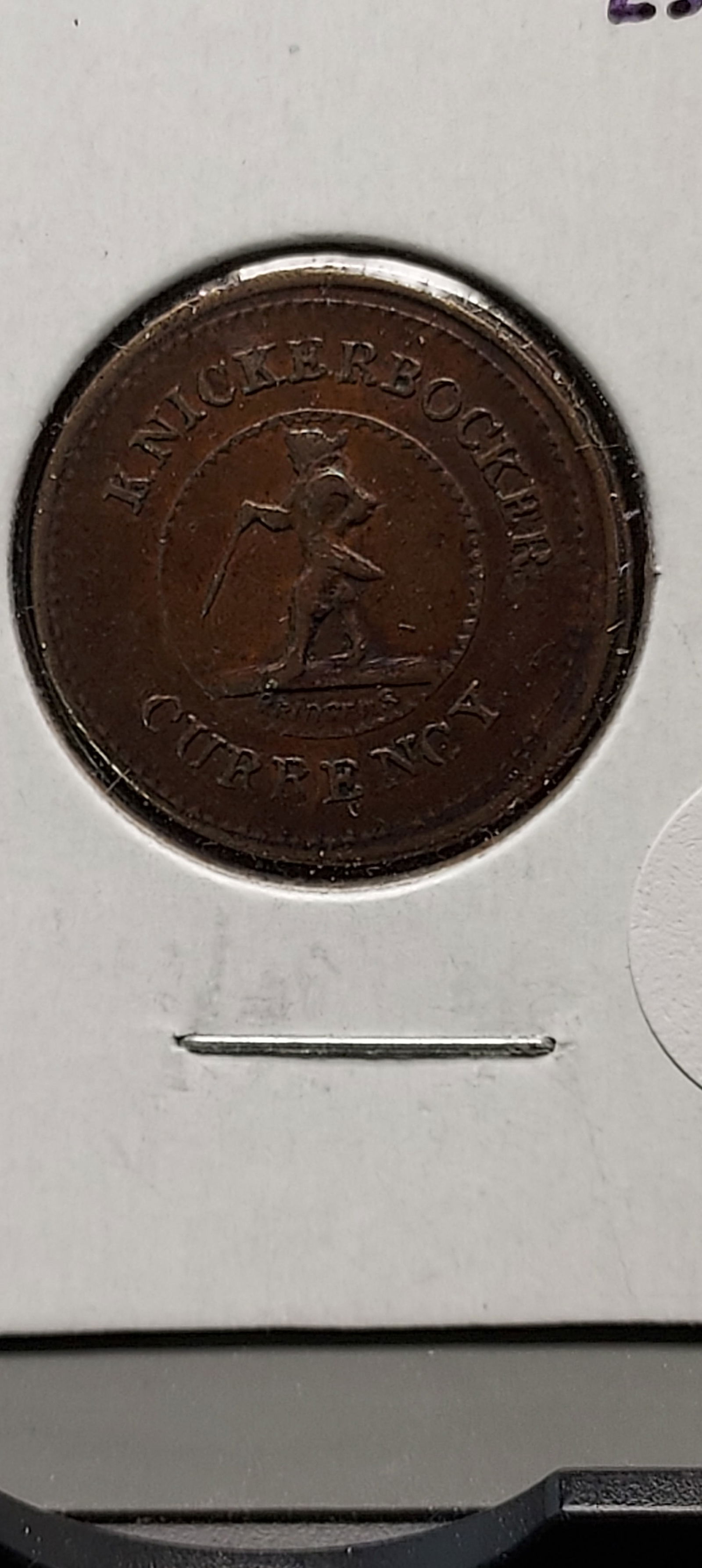 Patriotic Civil War Token. Knickerbocker Currency.  "IOU 1 Cent". (1 of 2)