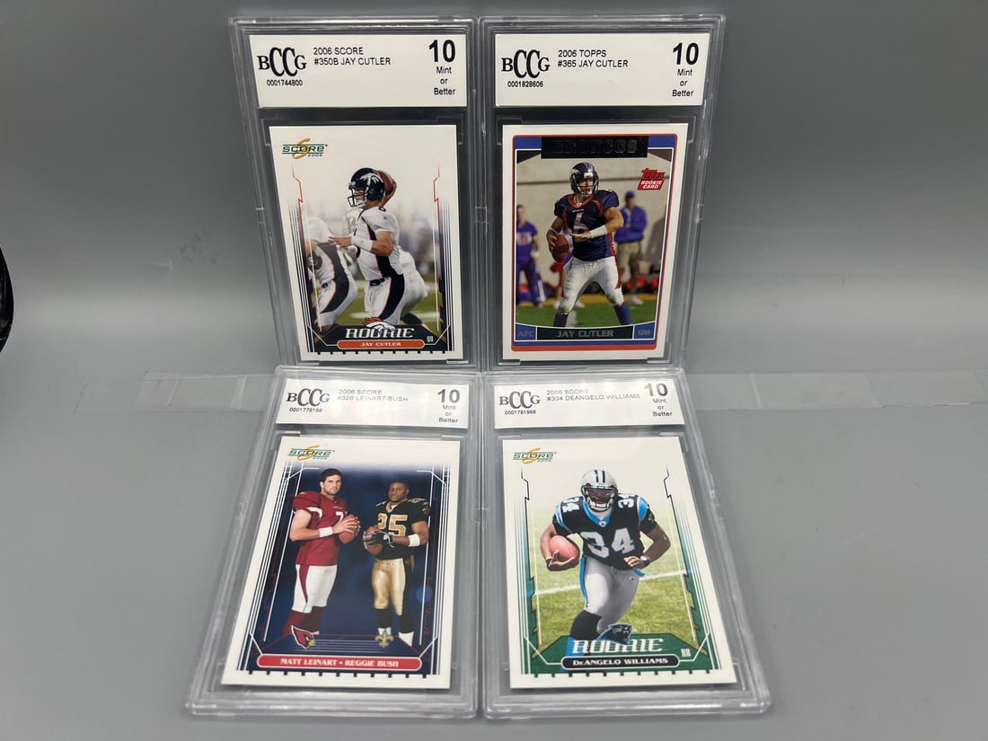 Lot of (4) BCCG 10 Slabbed Football Rookie Cards - Jay Cutler, Reggie Bush, DeAngelo Williams (1 of 2)
