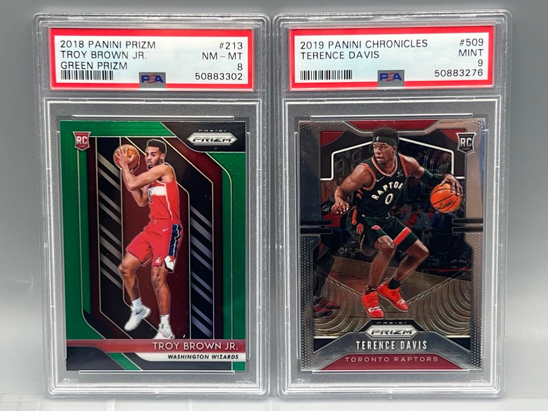 2018 Panini Prizm Troy Brown Jr. Green RC #213 PSA NM-MT 8 & 2019 Panini Chronicles Terence Davis RC (1 of 2)
