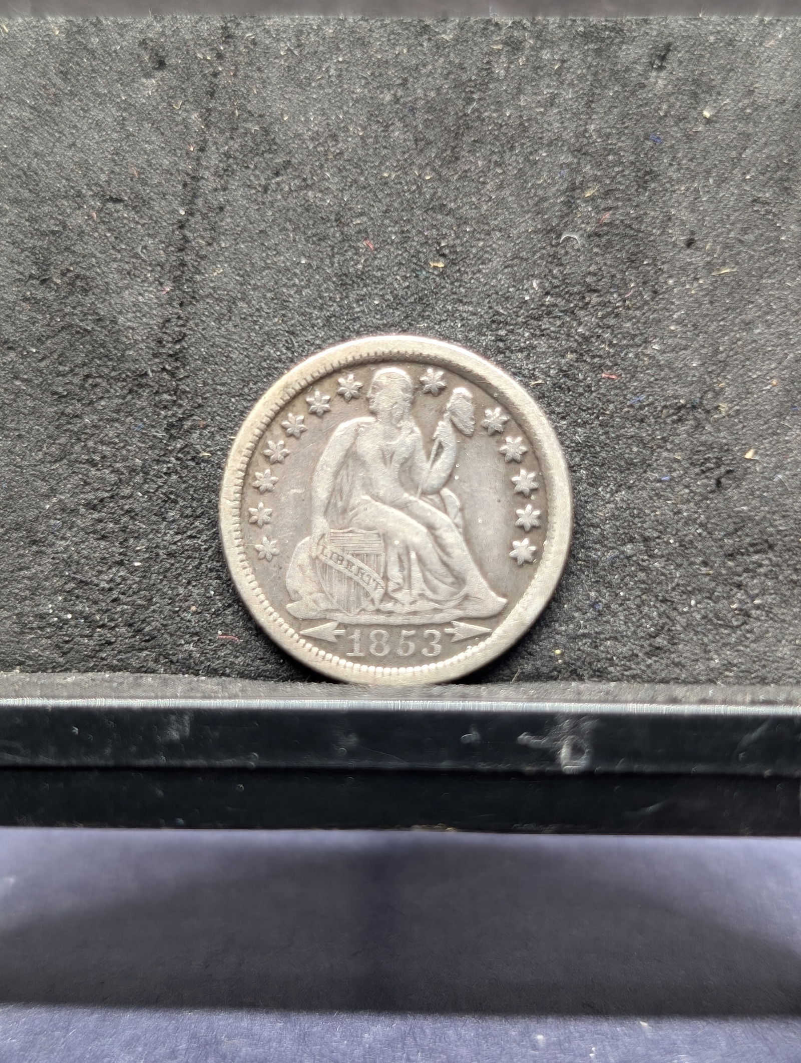 1853-O Seated Dime with a strong Liberty in VF Plus to XF. Much better date. (1 of 3)
