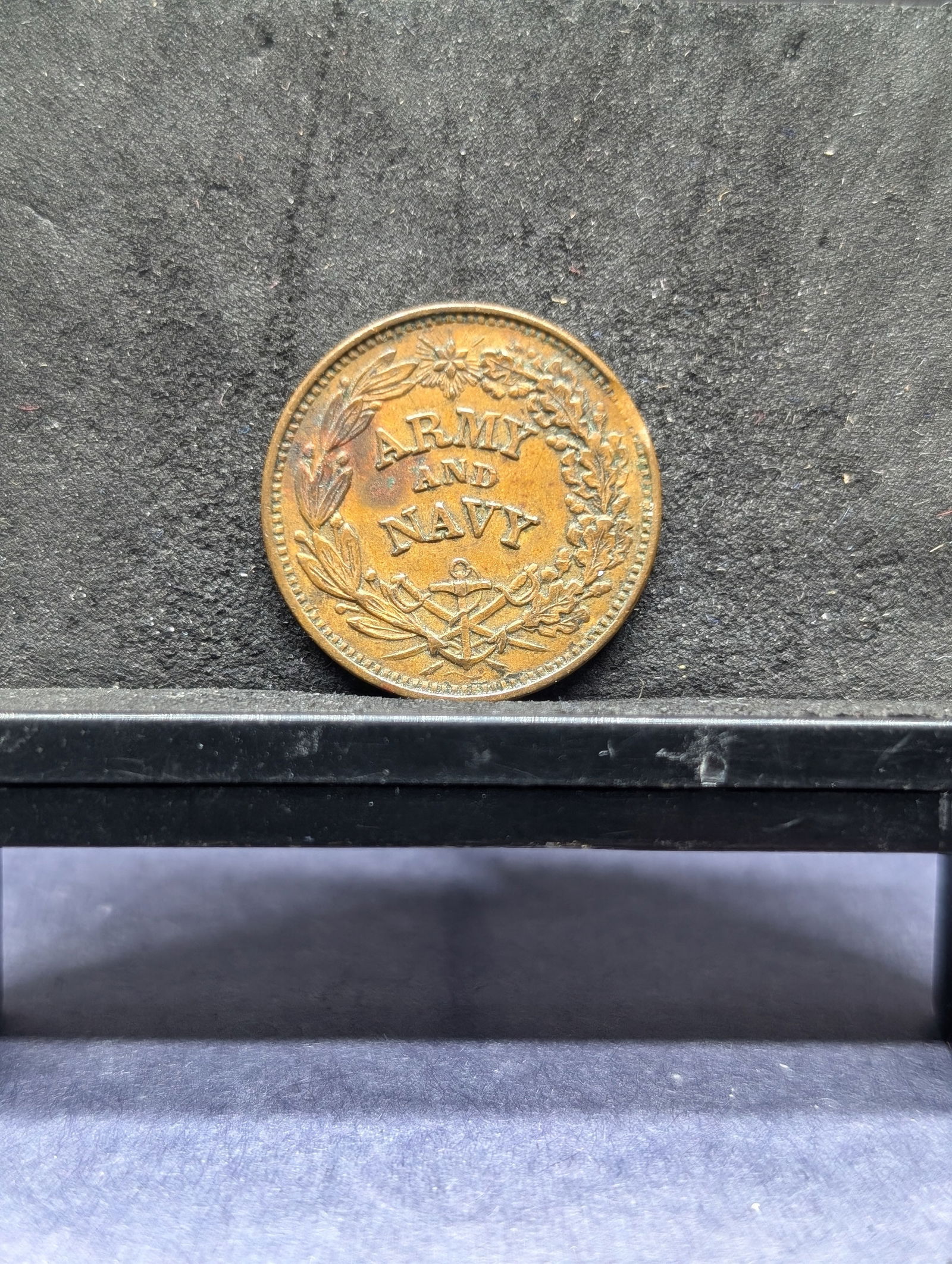 Patriotic Army/Navy Civil War Token. Union Must Be Preserved. Medium Brown with great detail. (1 of 3)