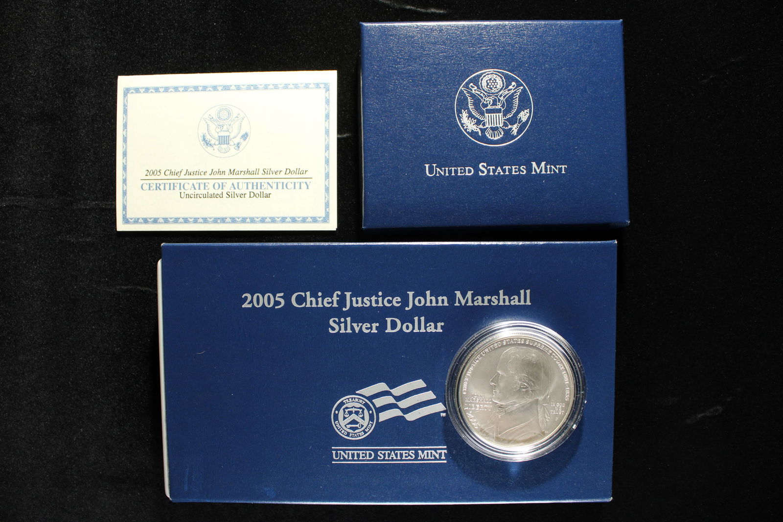 2005-P UNC Chief Justice John Marshall Commem Silver Dollar in OGP w/ COA: 2005-P UNC Chief Justice John Marshall Commem Silver Dollar in OGP w/ COA
