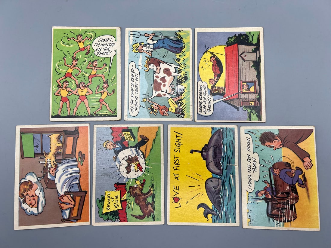 1957 Topps Goofy Postcards Lot of 7 - Varying Conditions: 1957 Topps Goofy Postcards Lot of 7 - Varying Conditions