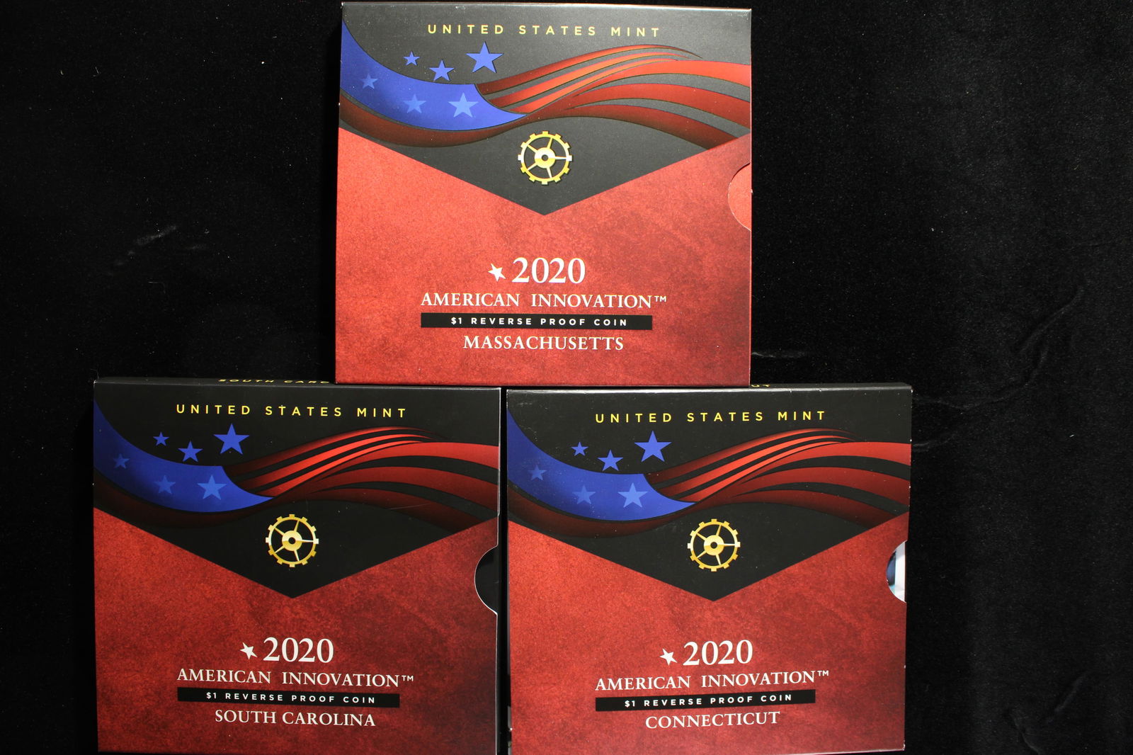 (3 sets) 2020-S American Innovation Reverse Proof $1 Coins South Carolina, Connecticut, (1 of 10)
