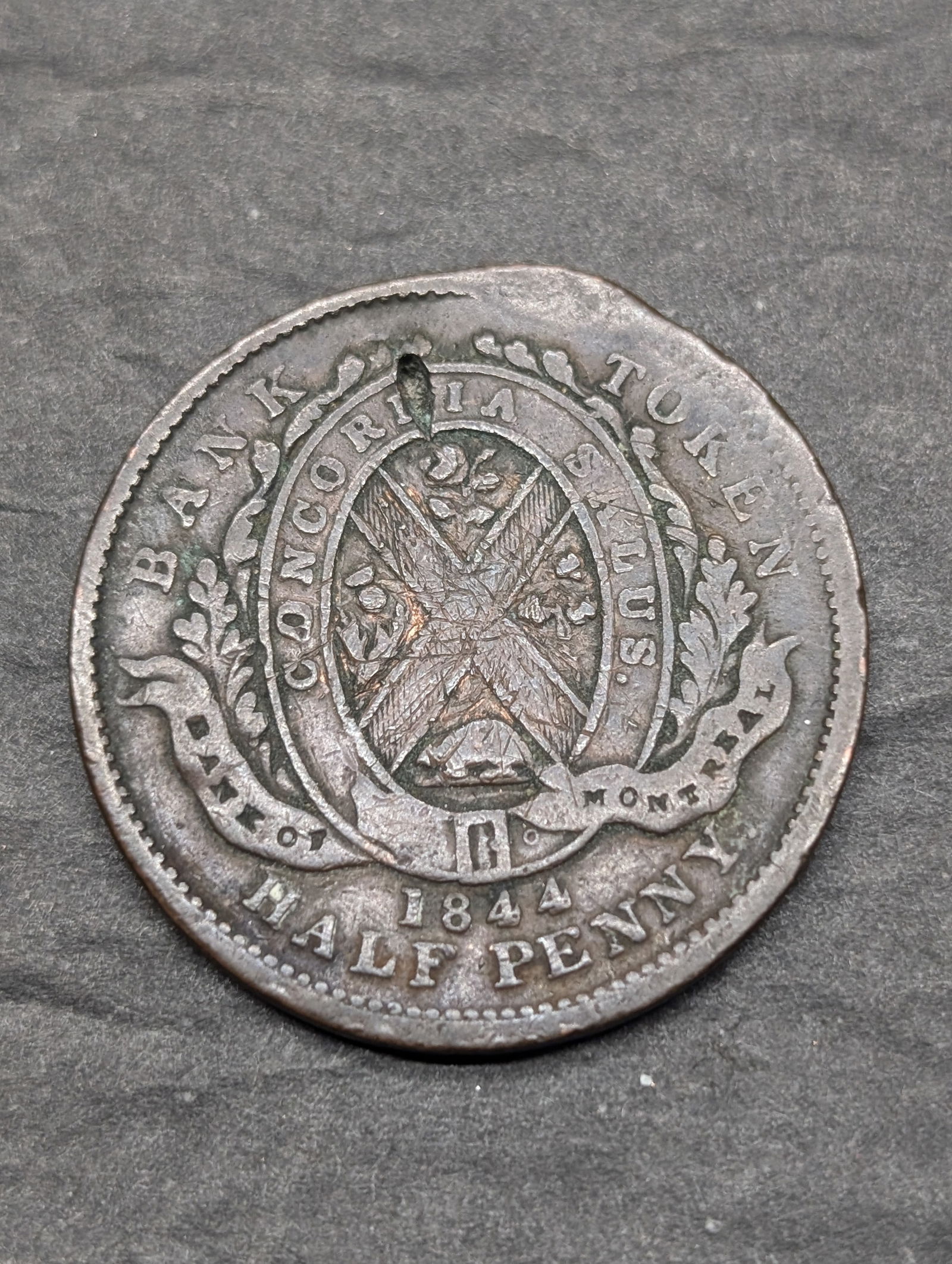 1844 (Very Rare this High of Grade, Amazing Details, XF) Bank of Montreal, Canada, Half Cent , 181 (1 of 2)