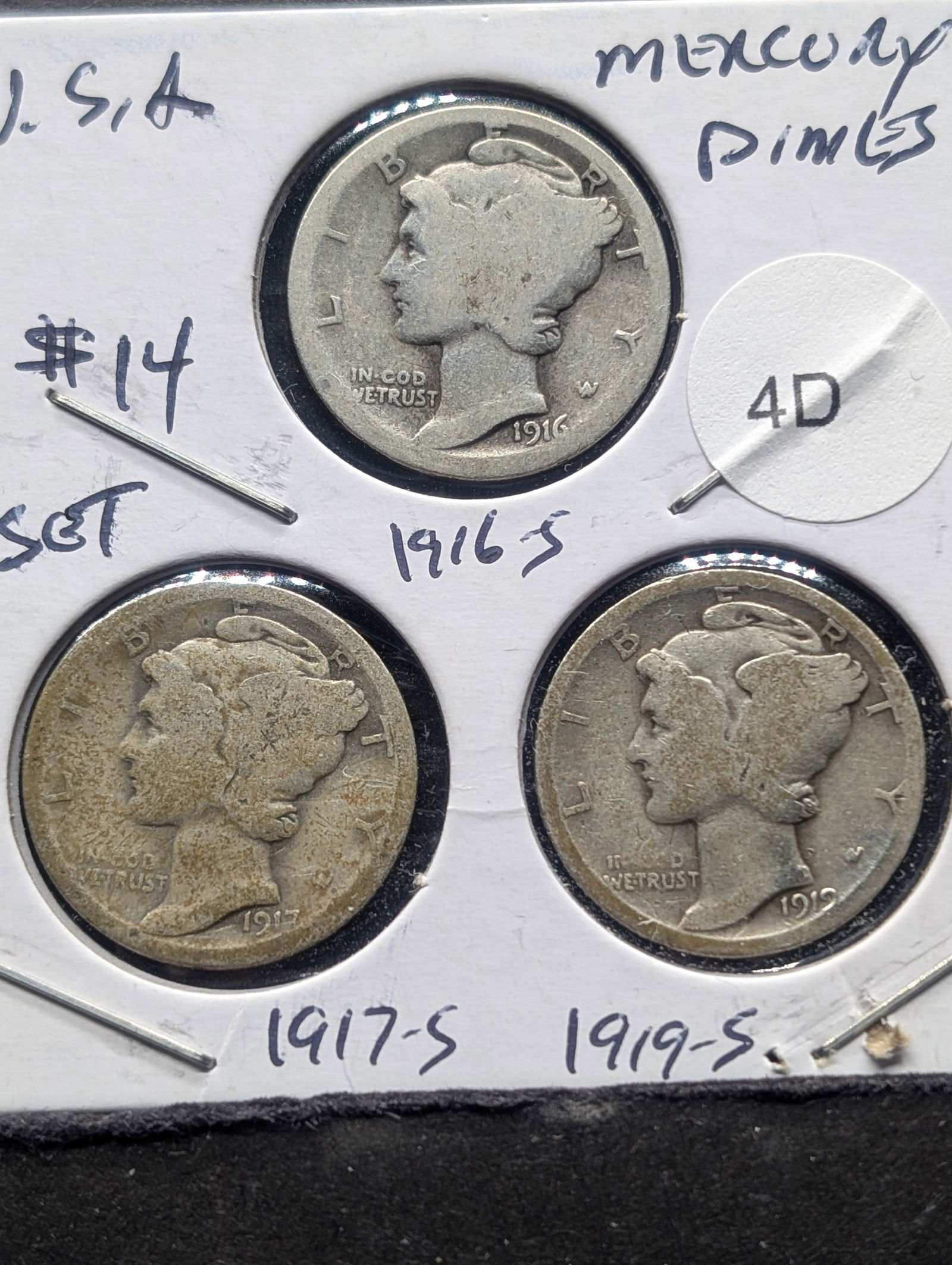 1916-S, 1917-S &1919-S Silver Mercury Dimes -All San Francisco Mint (1 of 2)