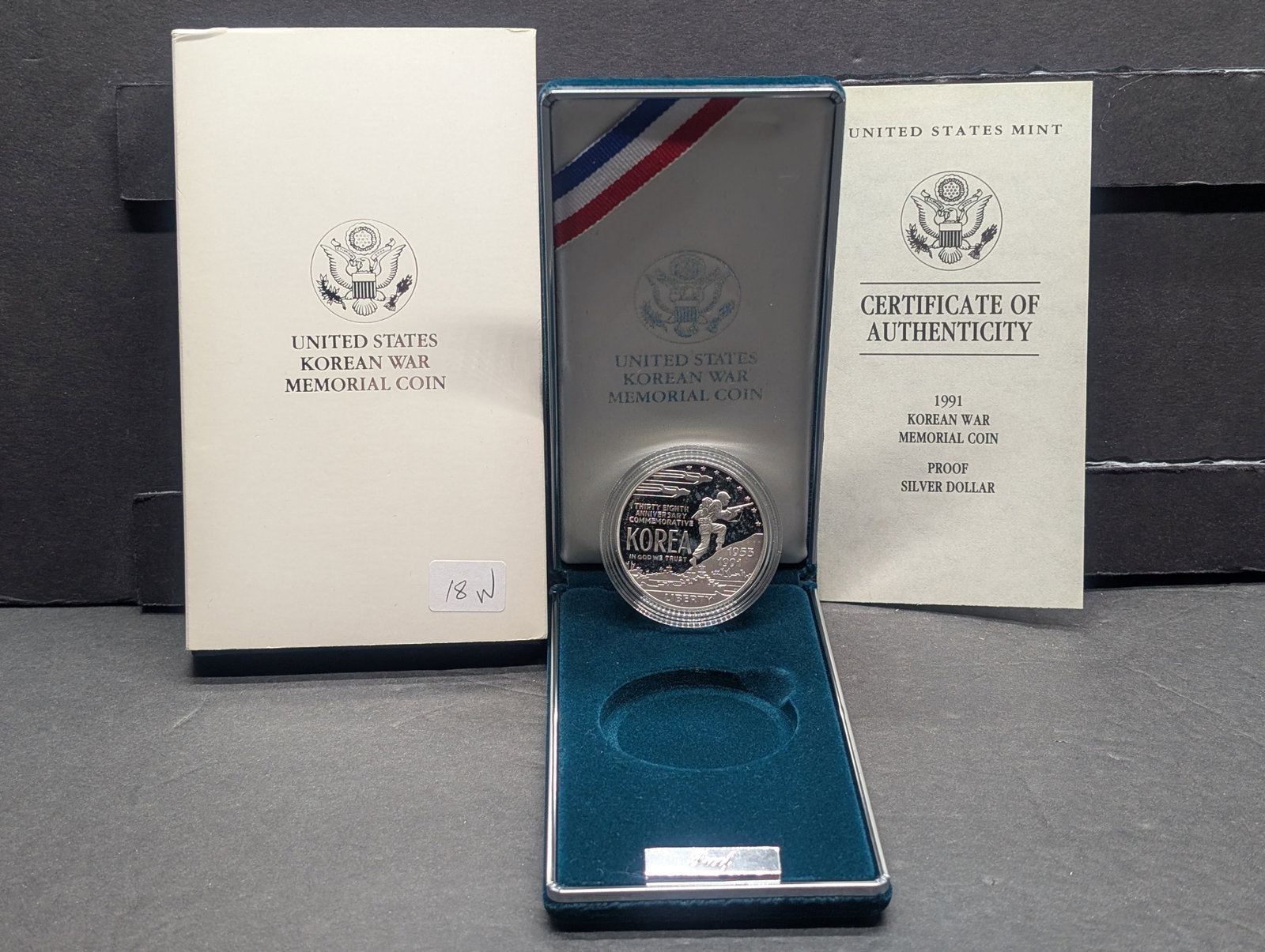 1991-P Proof U.S. Korean War Memorial Coin in OGP with COA, 90% Silver: 1991-P Proof U.S. Korean War Memorial Coin in OGP with COA, 90% Silver