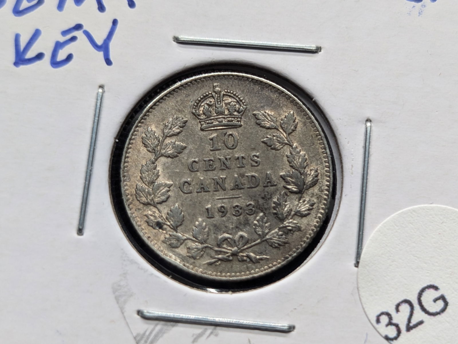 1933 SEMI KEY Canada 10c. 80% Silver. LOW Mintage 672k. Tough (1 of 3)