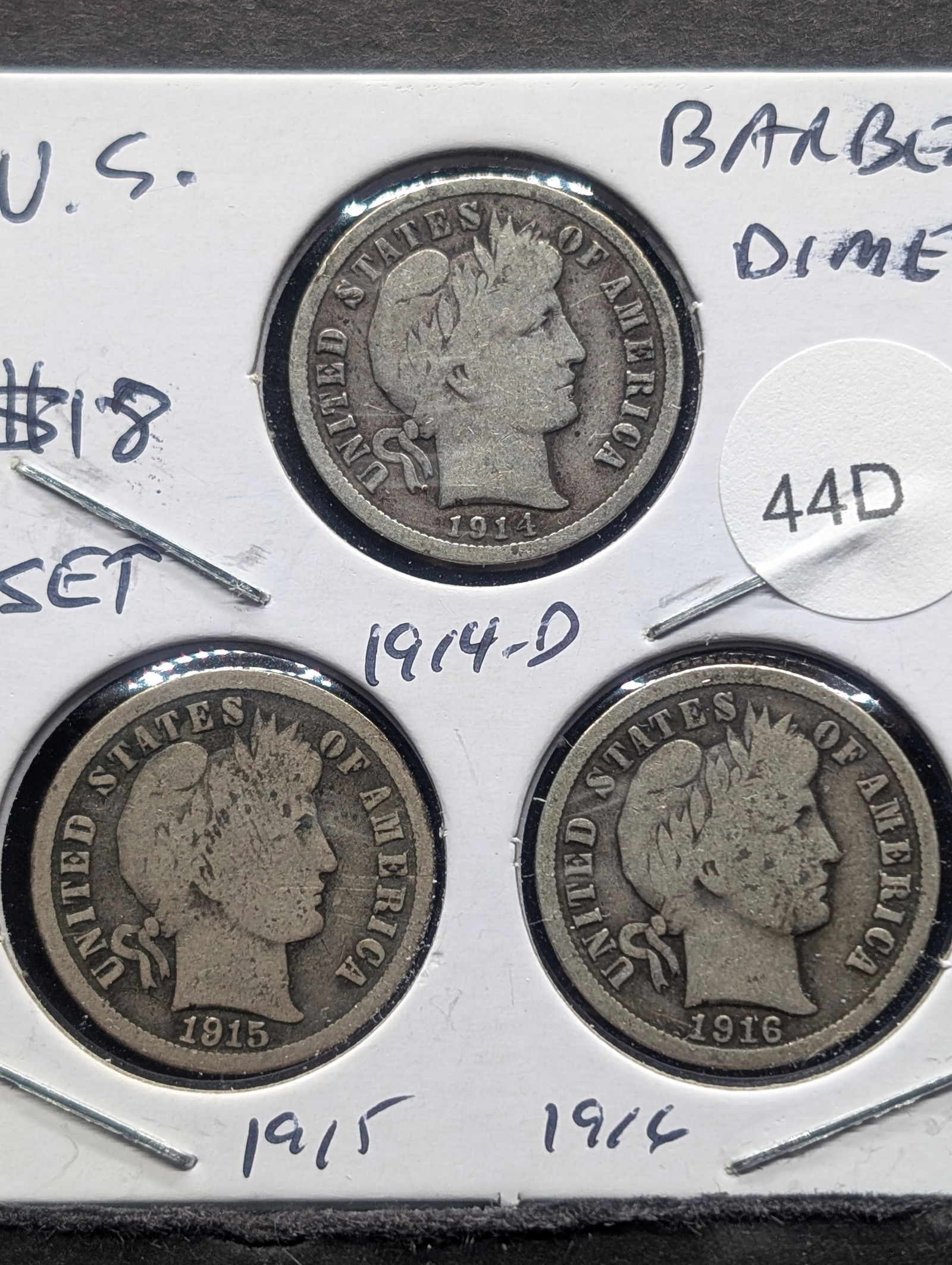 1914-D, 1915 &1916 Silver Barber Dimes (1 of 2)