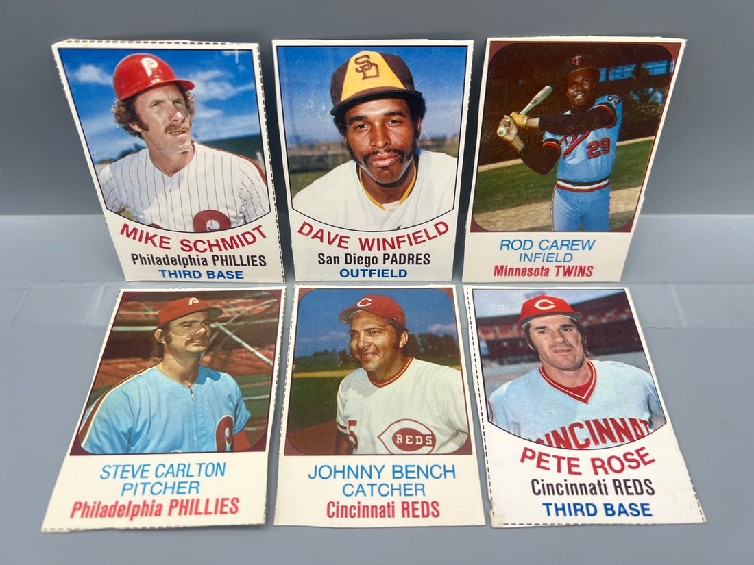 Lot of (6) 1970s Hostess Baseball Star Player Hand Cut Cards - Varying Conditions - Mike Schmidt, (1 of 2)