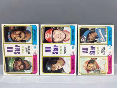 Lot of (3) 1974 Topps Baseball All Star Cards - Varying Conditions - Reggie Jackson, Johnny Bench, &