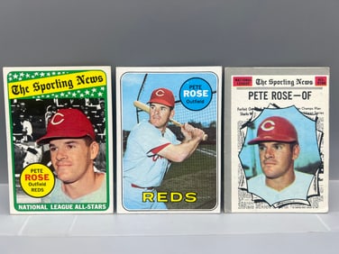 Pete Rose 1969 Topps #120, 1969 Topps All Star #424, & 1970 Topps All Star #458