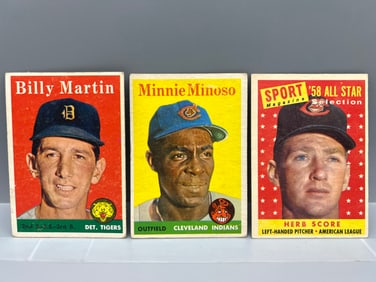 1958 Topps Billy Martin #271, Minnie Minoso #295, & Herb Score All Star #495