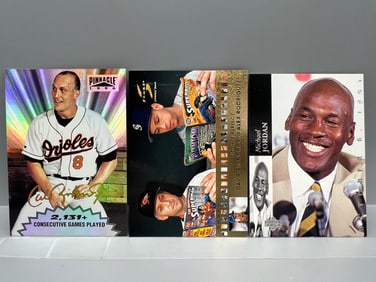 Lot of (3) Assorted Baseball Star Player Cards - Varying Conditions - Michael Jordan, Cal Ripken Jr,
