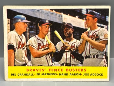 1958 Topps Braves Fence Busters Crandall/Eddie Mathews/Hank Aaron/Adcock #351
