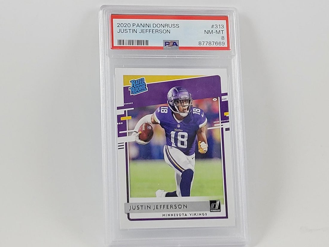 2020 Donruss Football #313 Justin Jefferson RC PSA 8 NM-MT: 2020 Donruss Football #313 Justin Jefferson RC PSA 8 NM-MT