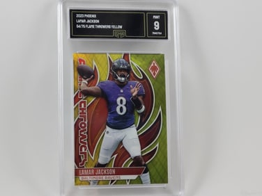 2023 Phoenix Flame Throwers Yellow Lamar Jackson Ser# 54/75 - Slabbed by GMA