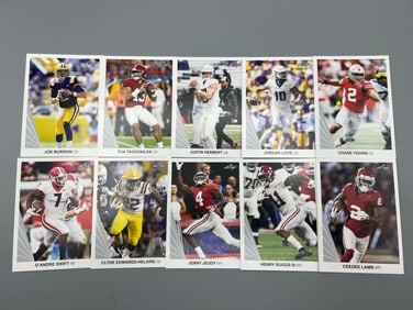 2020 Leaf Football Complete 10 Card Rookie Set - Joe Burrow RC, Justin Herbert RC, & Jordan Love RC