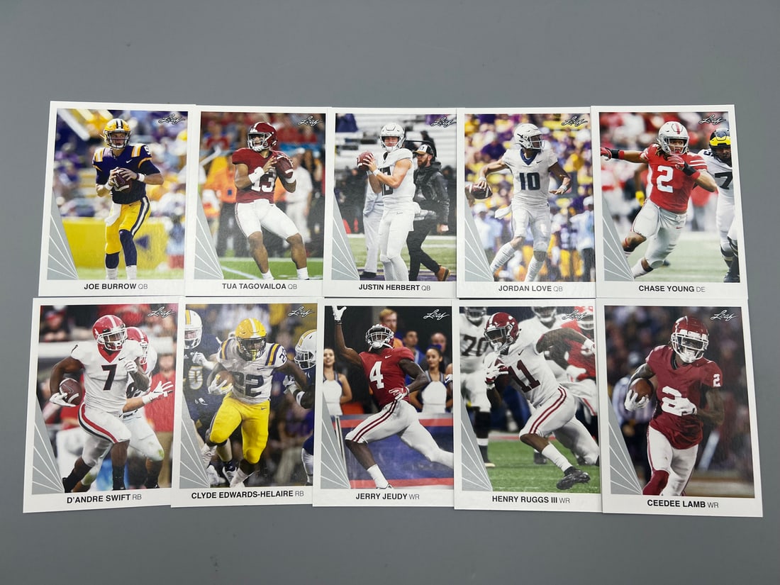 2020 Leaf Football Complete 10 Card Rookie Set - Joe Burrow RC, Justin Herbert RC, & Jordan Love RC (1 of 2)