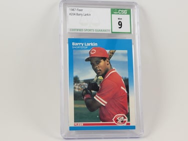 1987 Fleer #204 Barry Larkin RC CSG 9 Mint
