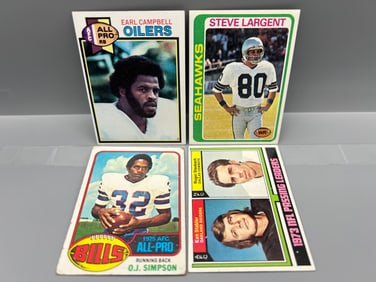 Lot of (4) 1970s & Early 80s Football Star Player Cards - Earl Campbell RC, Steve Largent, O.J.