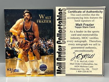 1996 Topps NBA Stars Walt Frazier On Card Auto #68/500 W/ COA