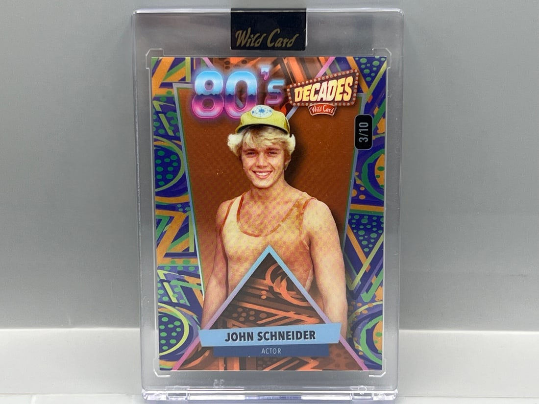 2024 Wild Card Decades National Exclusive John Schneider #3/10 - Purple Rainbow Foil Board Parallel: 2024 Wild Card Decades National Exclusive John Schneider #3/10 - Purple Rainbow Foil Board Parallel