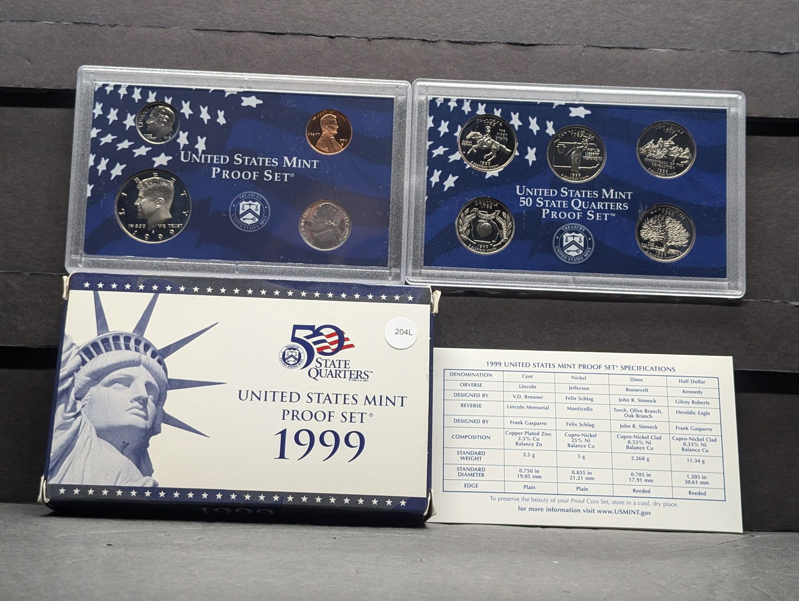 1999-S US Mint Proof Set, w/50 State Quarters. 1st Year. OGP (1 of 7)