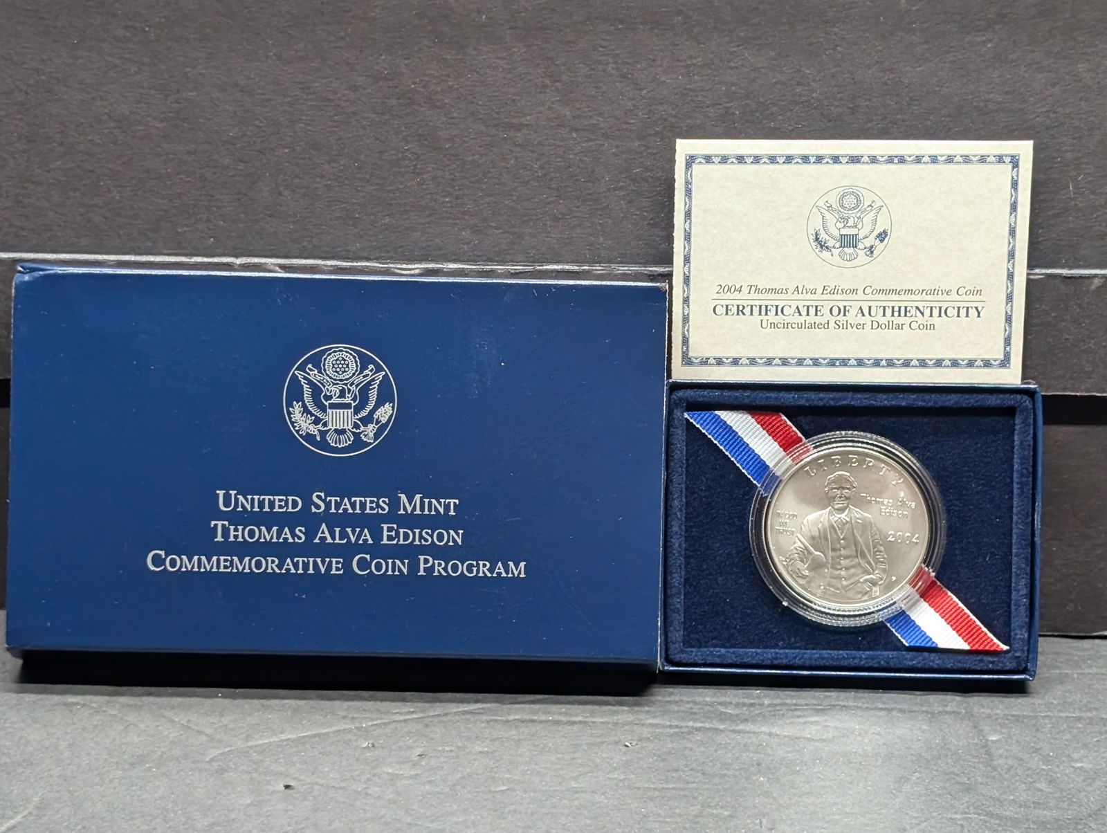 2004-P UNC Thomas Alva Edison Commem Silver Dollar in OGP w/ COA (1 of 4)