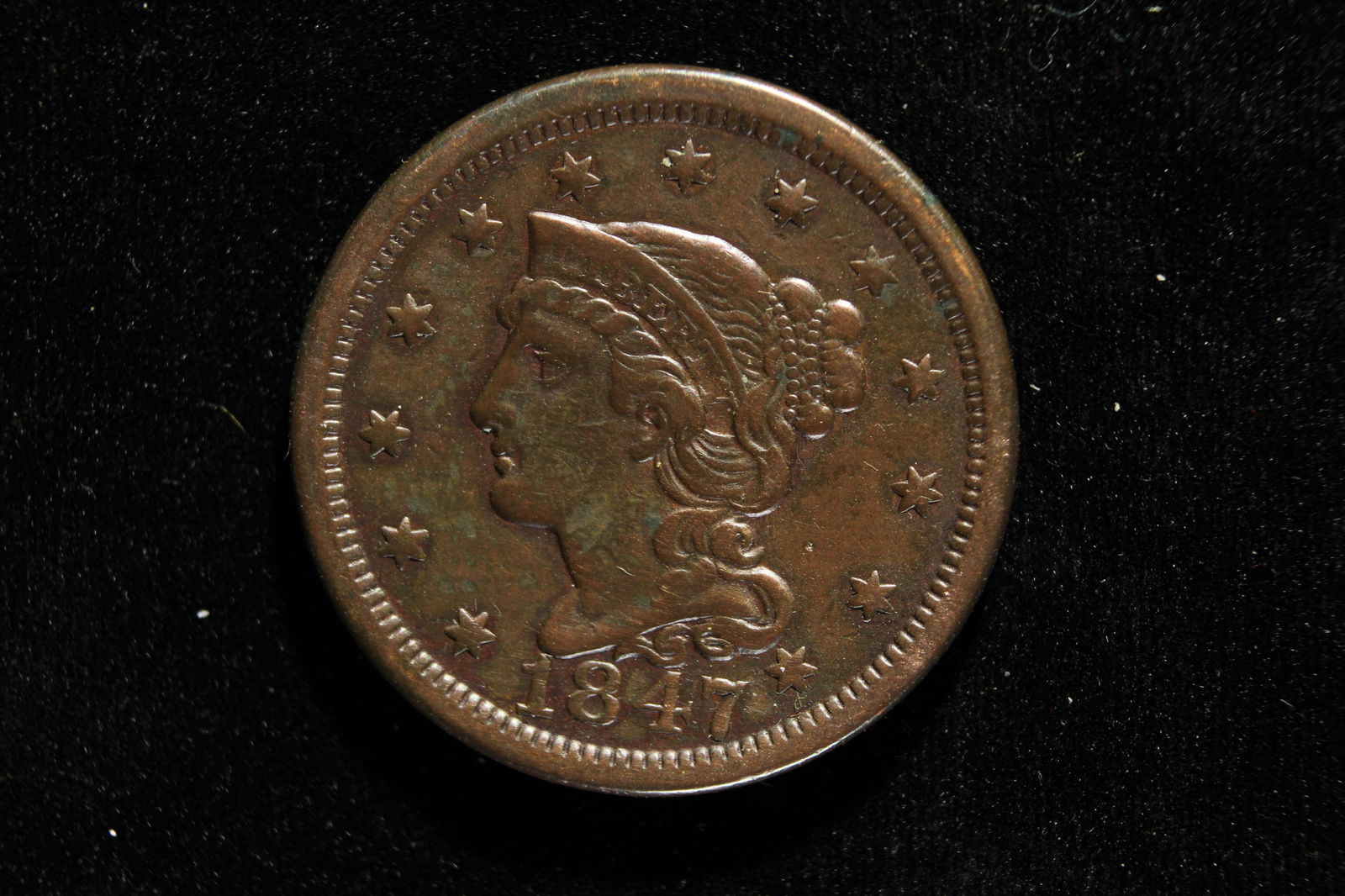 1847 Large Cent Braided Hair EF Nice Coin (1 of 2)