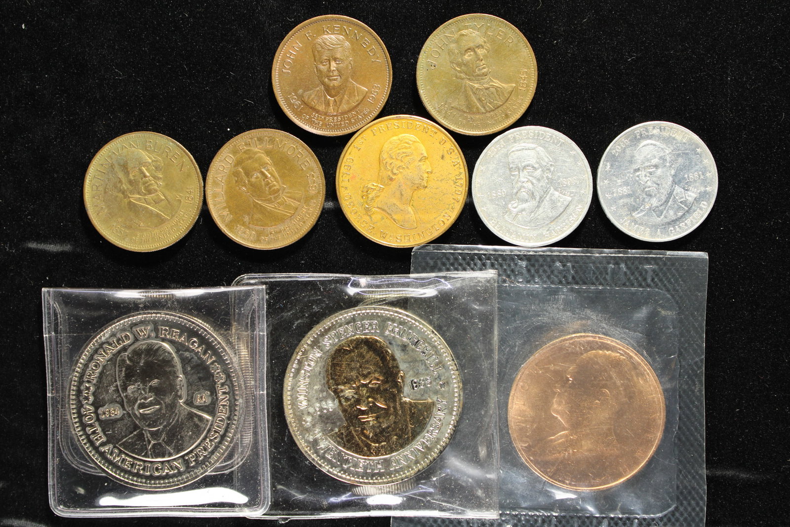 Assortment Of 10 Different Presidential Medallions & Tokens: Fillmore Washington Harrison Reagan: Assortment Of 10 Different Presidential Medallions & Tokens: Fillmore Washington Harrison Reagan Tyler Eisenhower Kennedy Garfield Others.