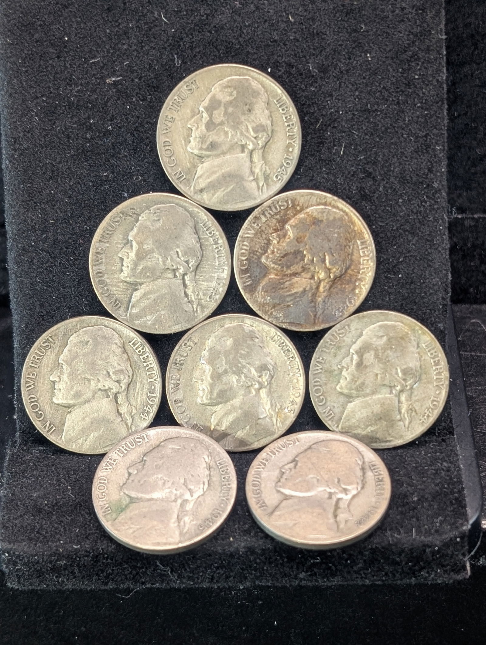 1942-P, (2) 1943-S, (2) 1944-P, (2) 1945-D, & 1945-P Jefferson Nickels: 1942-P, (2) 1943-S, (2) 1944-P, (2) 1945-D, & 1945-P Jefferson Nickels