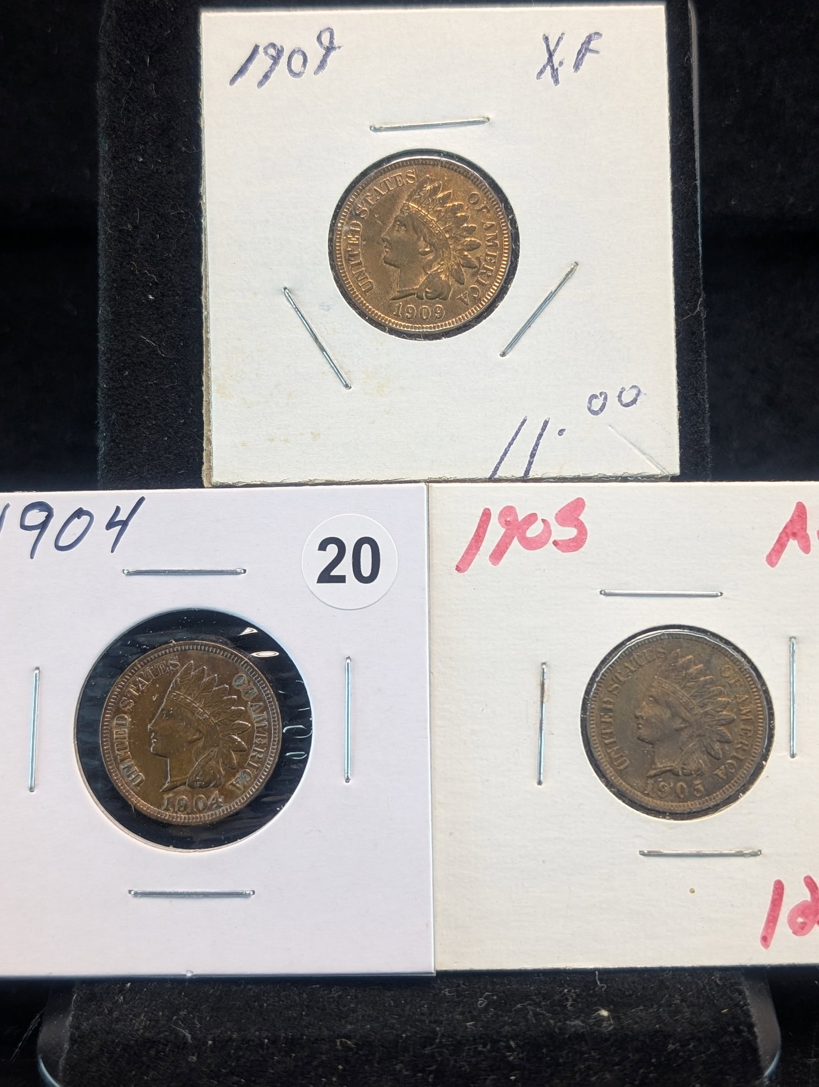 (3 coins) 1904, 1905, 1909 Indian Head Pennies NICE: (3 coins) 1904, 1905, 1909 Indian Head Pennies NICE
