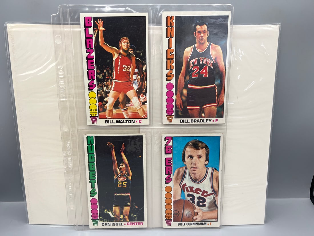 Lot of (4) 1976-77 Topps Basketball Star Player Cards - Varying Conditions - Bill Walton, Bill: Lot of (4) 1976-77 Topps Basketball Star Player Cards - Varying Conditions - Bill Walton, Bill Bradley, Dan Issel, Billy Cunningham
