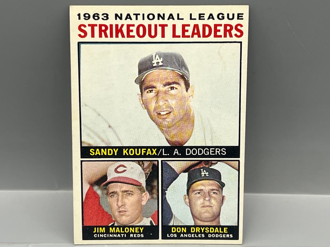 1964 Topps NL Strikeout Leaders Koufax/Maloney/Drysdale #5 (1 of 2)