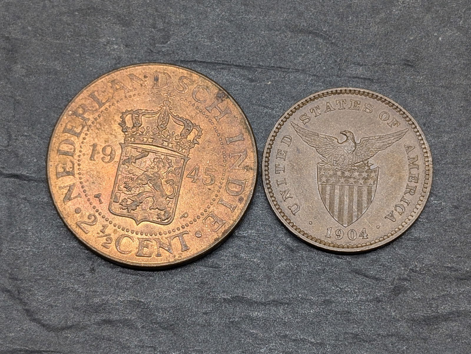 1945 Netherlands East Indies 2 1/2 Cents & 1904 Philippines 1 Centavo (1 of 2)
