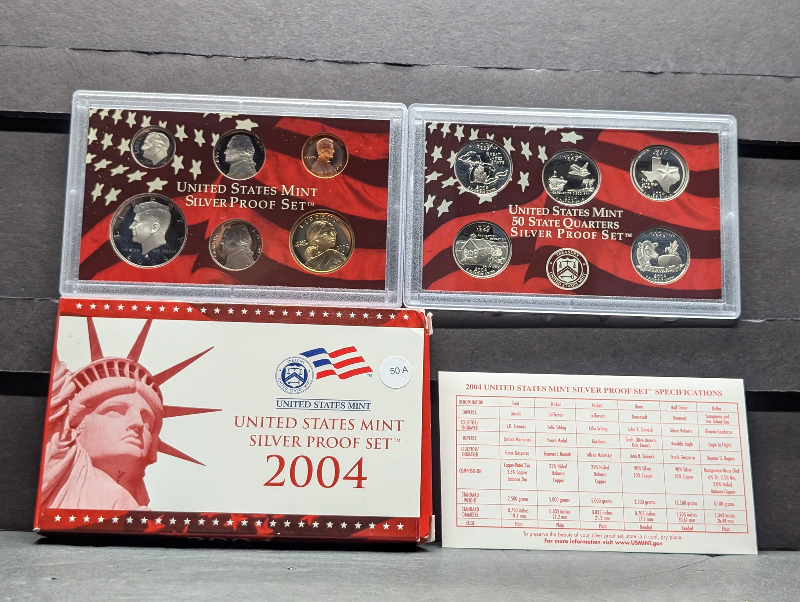 2004-S Silver Proof Set. $1.85 in 90% silver. GEM in original box plus COA. (1 of 7)