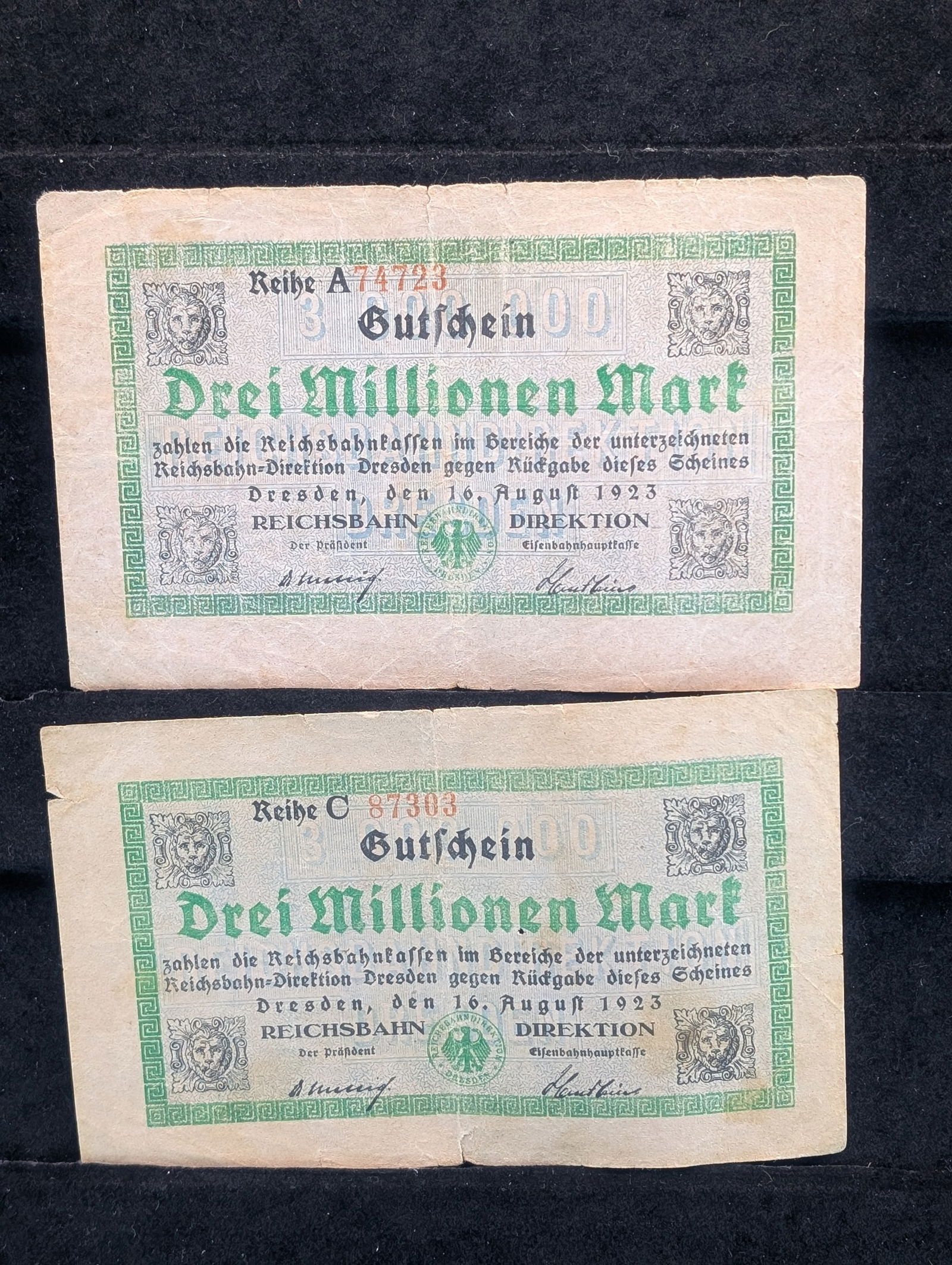 2-1923 German 3 Million Mark Notes. Tough Post WWI Currency (1 of 2)