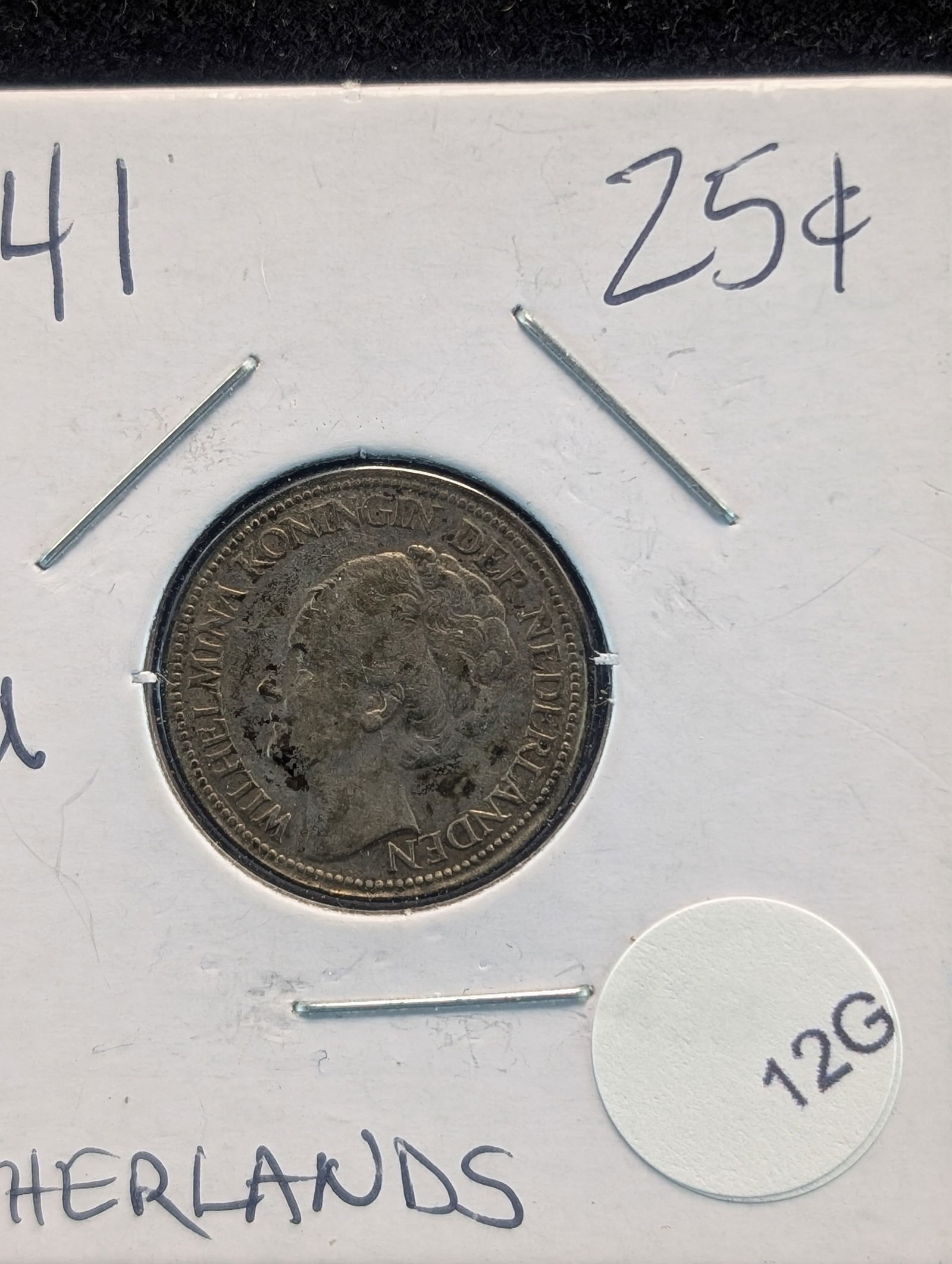 1941 Netherlands Silver 25 Cents. Tough WWII World Coin (1 of 2)