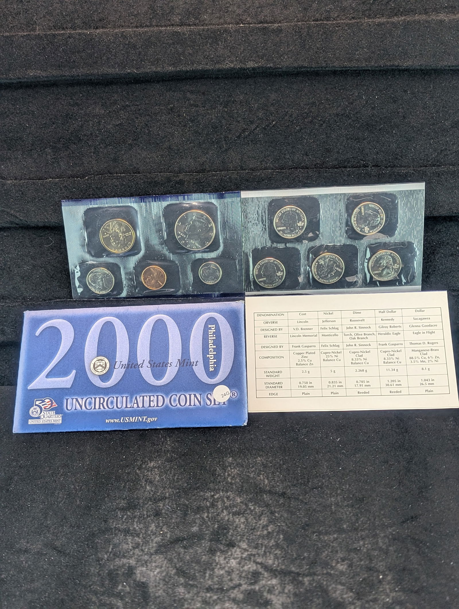2000P US Mint UNC. Coin Set. OGP. 9 GEM BU Coins. Contains 50 State Quarters (1 of 4)