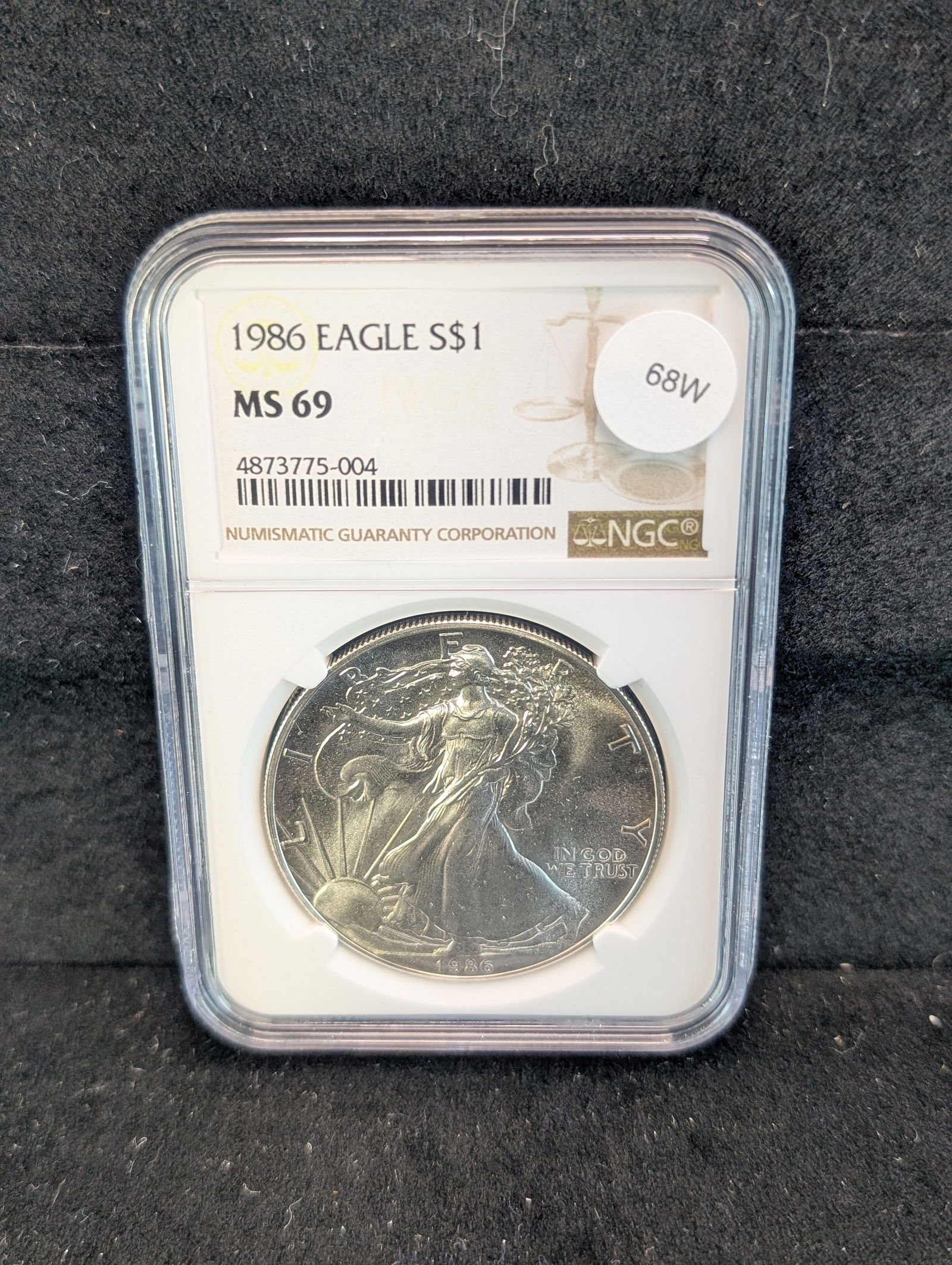 1986 American Silver Eagle, NGC MS69. KEY DATE. 1st Year (1 of 3)