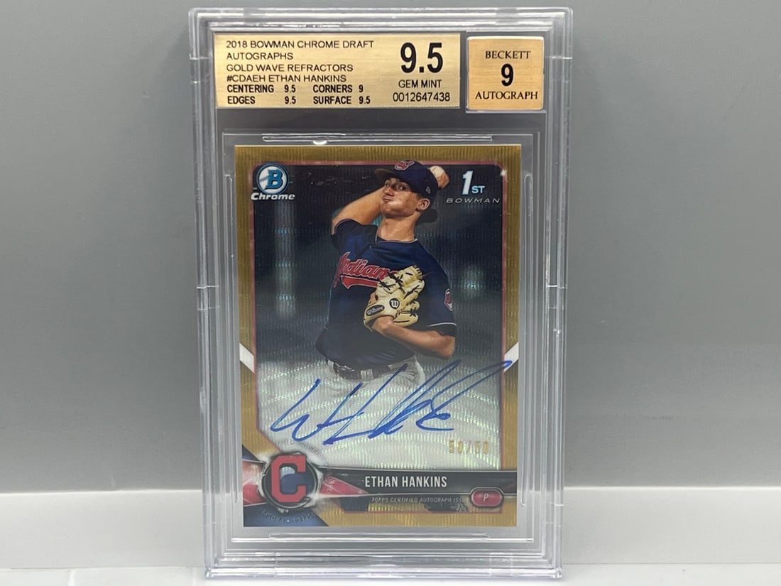 2018 Bowman Chrome Draft Ethan Hawkins Gold Wave Refractor #/50 1st Bowman RC Auto #CDAEH BGS Gem (1 of 2)