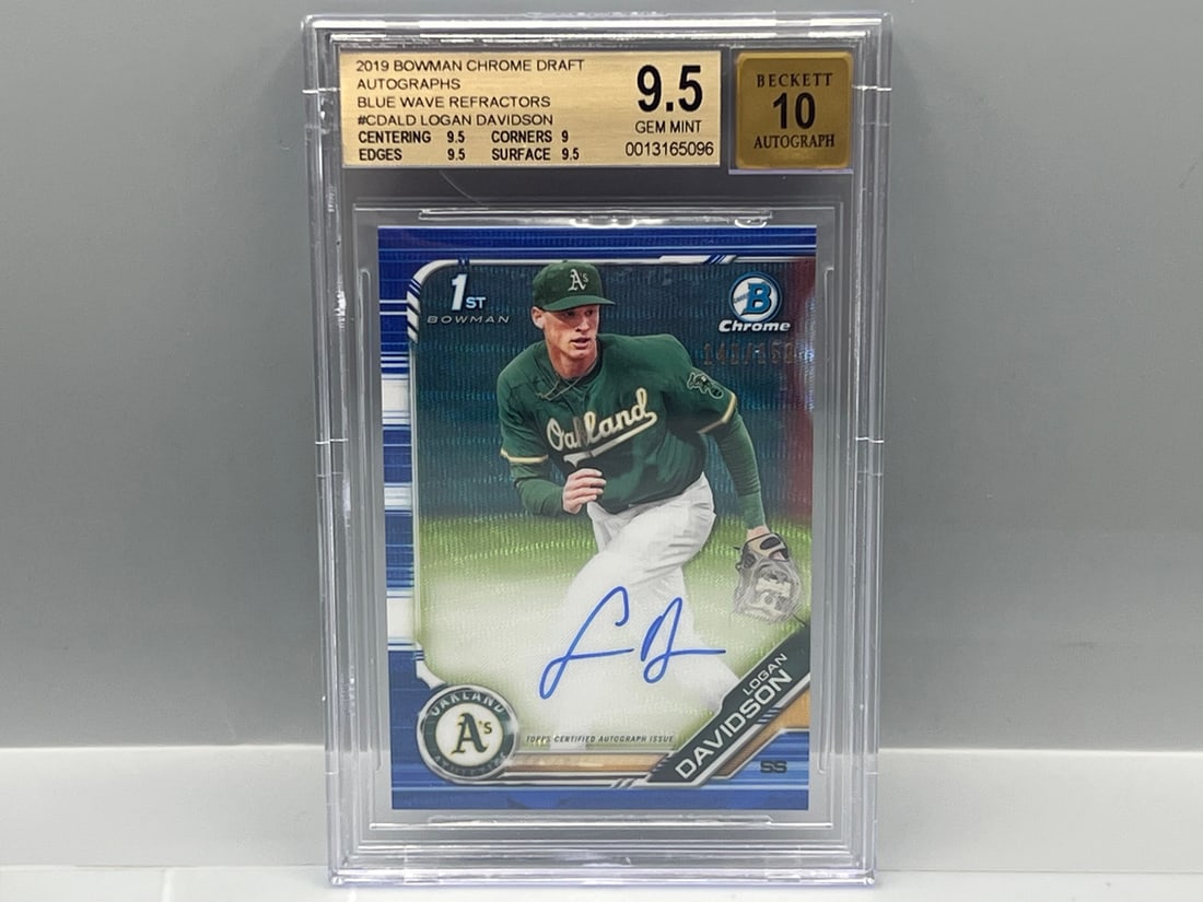 2019 Bowman Chrome Draft Logan Davidson Blue Wave Refractor #/150 1st Bowman RC Auto #CDALD BGS Gem (1 of 2)