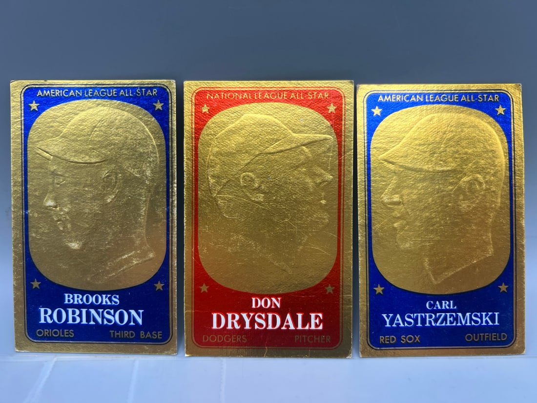 1965 Topps Embossed Brooks Robinson #16, Don Drysdale #15, & Carl Yastrzemski #1: 1965 Topps Embossed Brooks Robinson #16, Don Drysdale #15, & Carl Yastrzemski #1