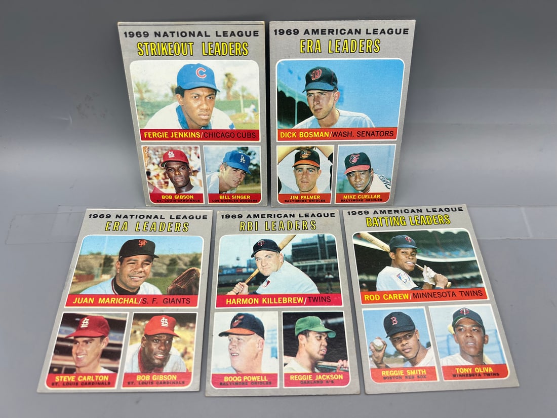 Lot of (5) 1970 Topps Baseball Leaders Cards W/ Many Stars - Varying Conditions (1 of 2)