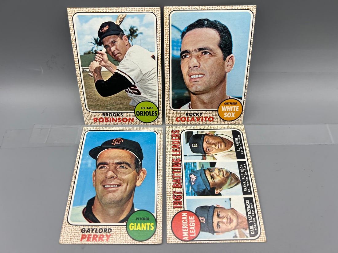 Lot of (4) 1968 Topps Baseball Star Player Cards - Varying Conditions - Brooks Robinson, Gaylord (1 of 2)